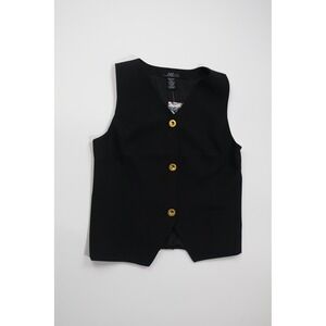 Midnight Velvet Vest Gold Button Tailored Medium Black Rayon Blend Formal Men